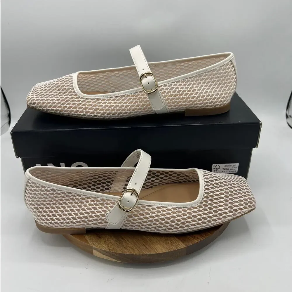 INC Jadis Mesh Mary Jane Flats - White Sheer Ballet Buckle NIB Size 9.5